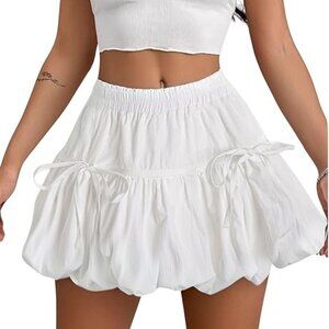 Y2K Bubble Skirt Ruffled Pleated Mini Skirt Elastic Waist Short Skater Skirts